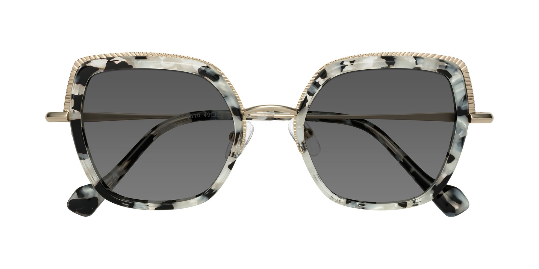 Folded Front of Yates in Ivory Floral-Gold with Medium Gray Tinted Lenses