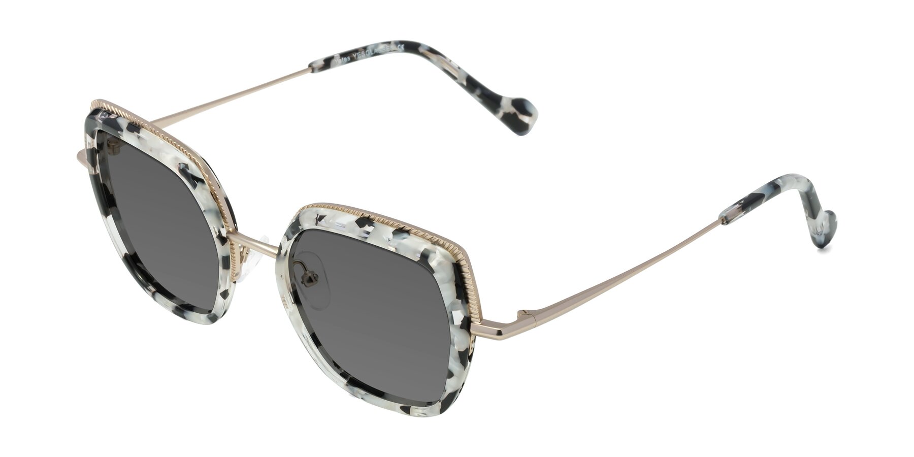 Angle of Yates in Ivory Floral-Gold with Medium Gray Tinted Lenses