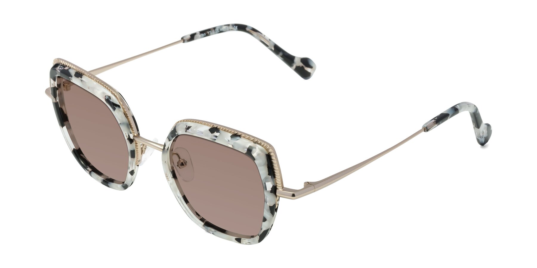 Angle of Yates in Ivory Floral-Gold with Medium Brown Tinted Lenses