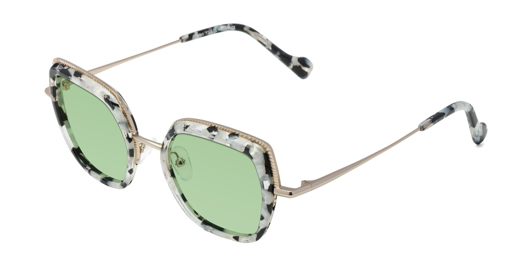 Angle of Yates in Ivory Floral-Gold with Medium Green Tinted Lenses