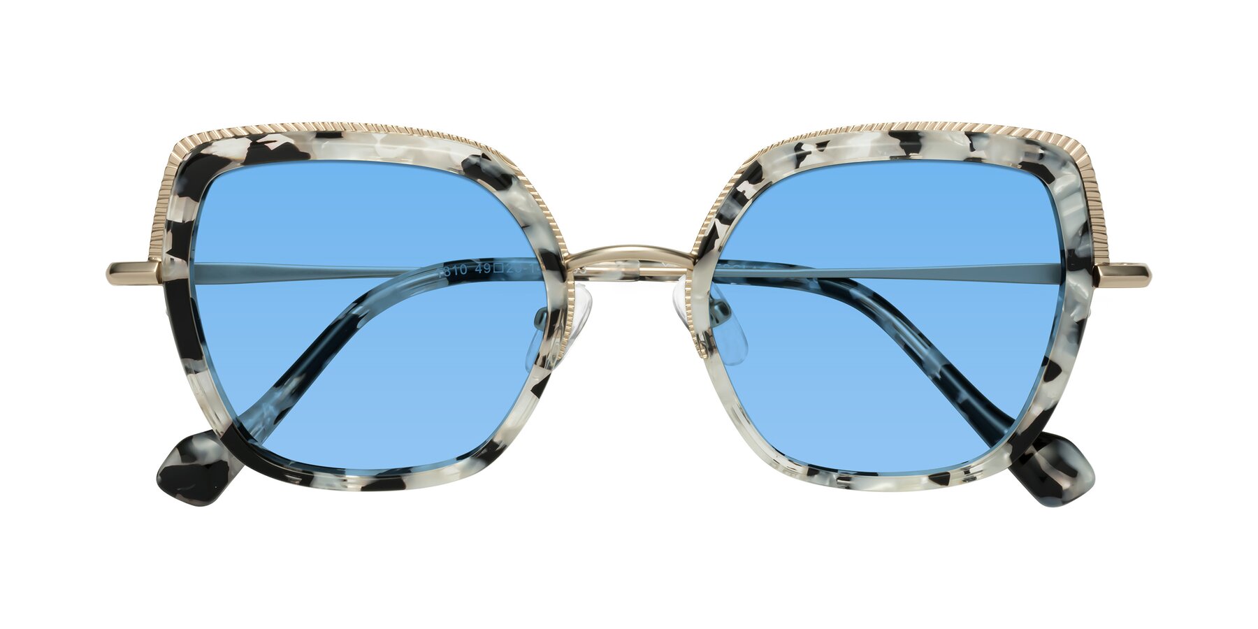 Folded Front of Yates in Ivory Floral-Gold with Medium Blue Tinted Lenses