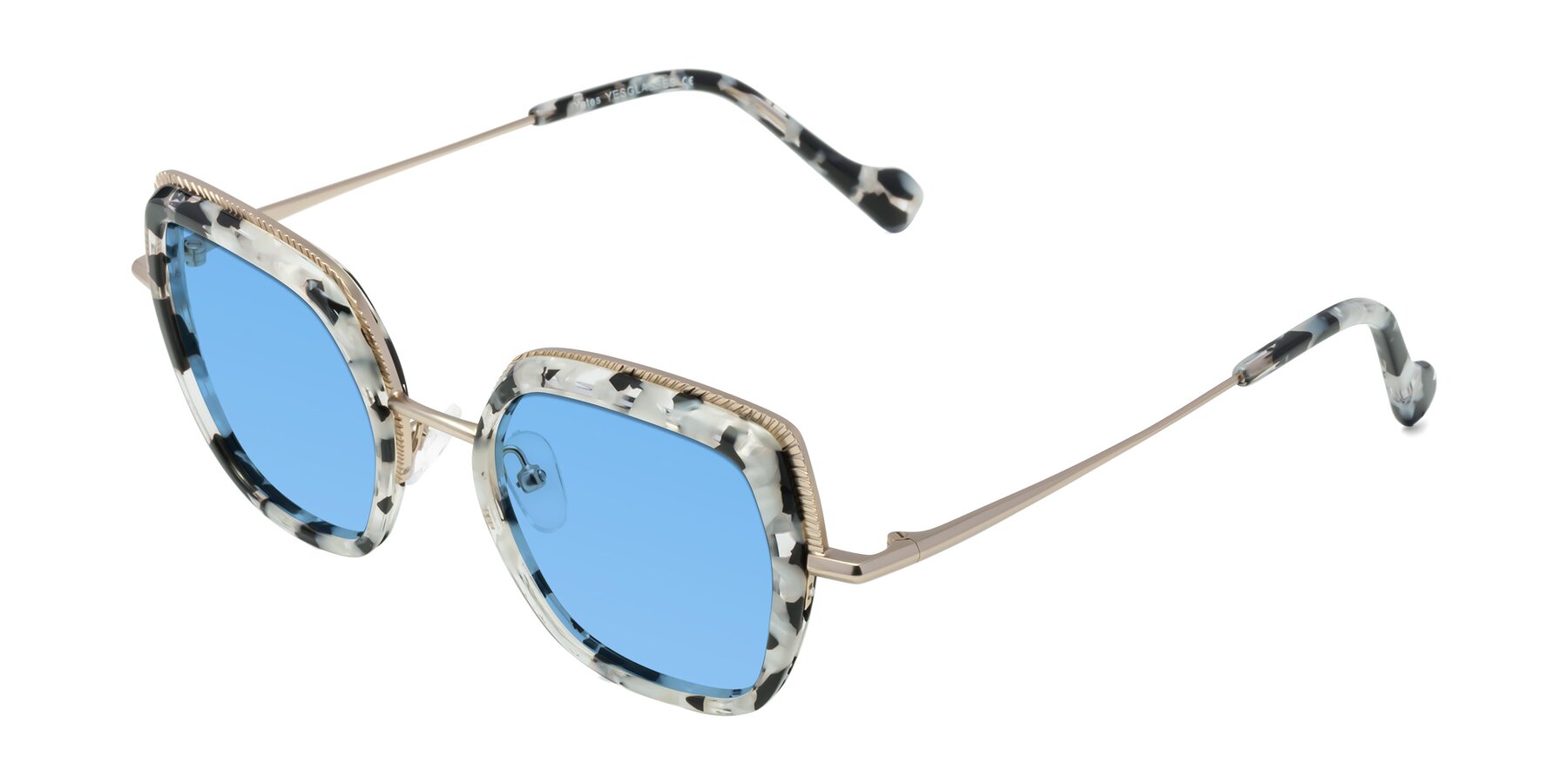 Angle of Yates in Ivory Floral-Gold with Medium Blue Tinted Lenses