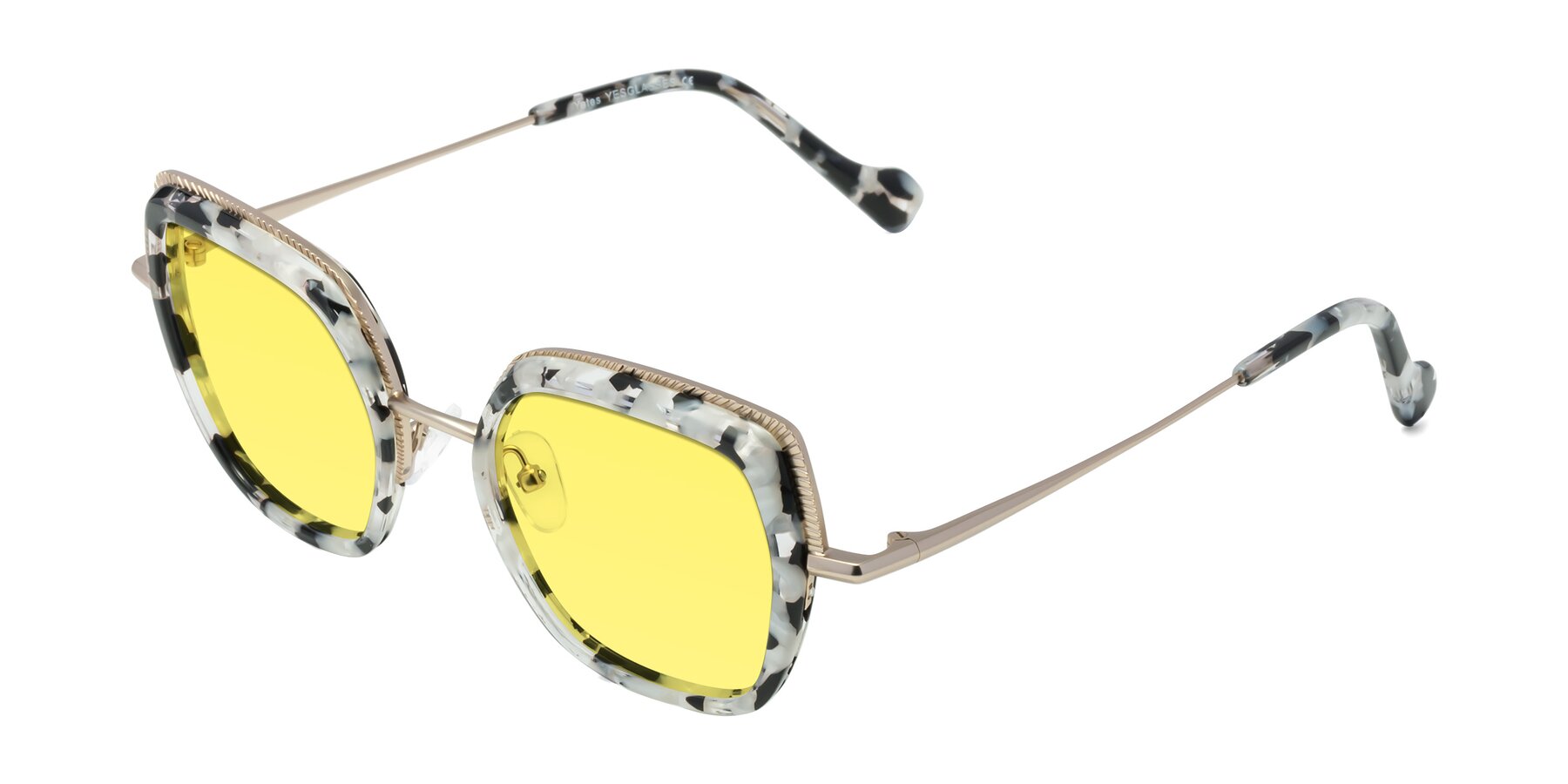 Angle of Yates in Ivory Floral-Gold with Medium Yellow Tinted Lenses