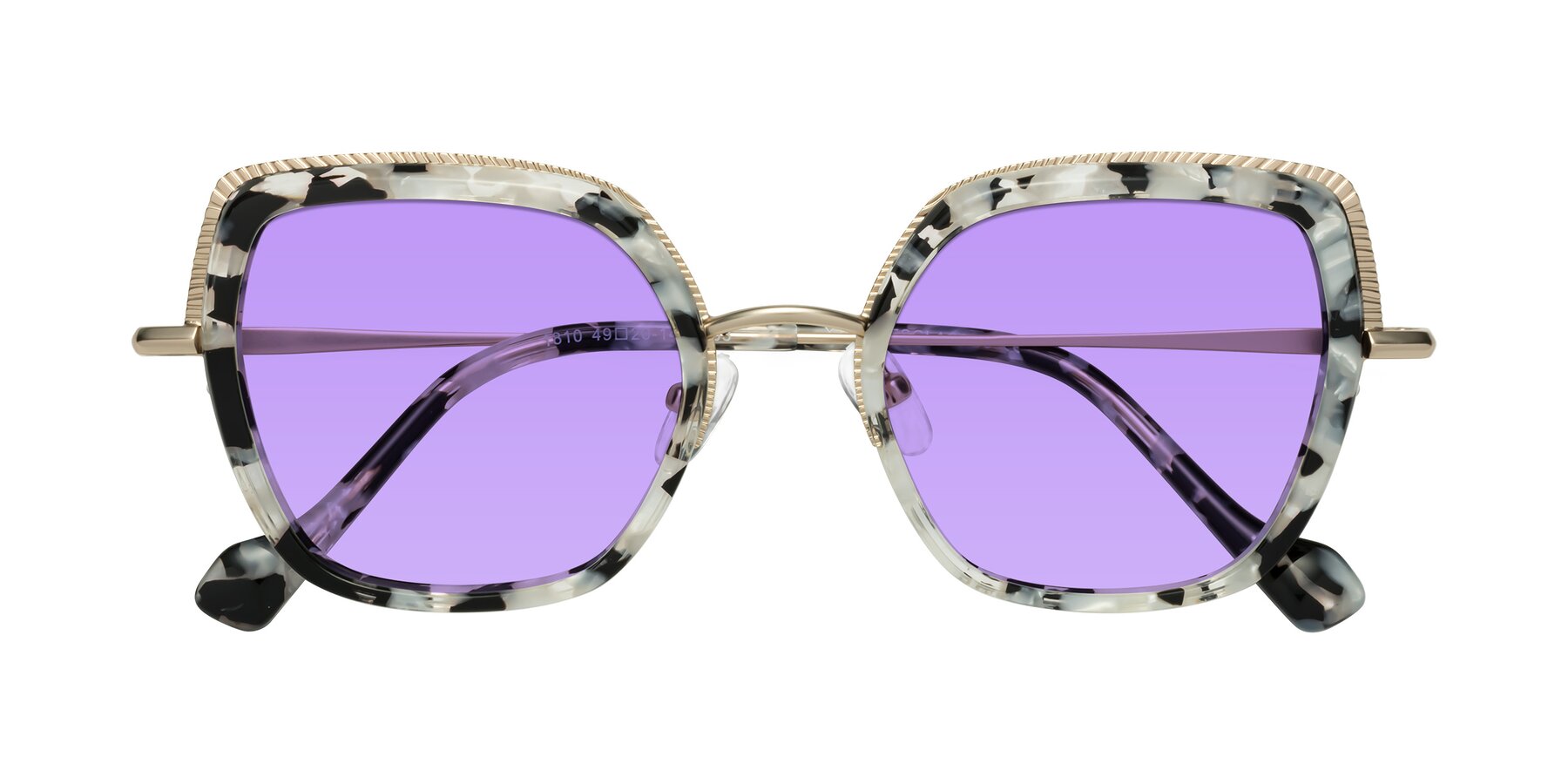 Folded Front of Yates in Ivory Floral-Gold with Medium Purple Tinted Lenses