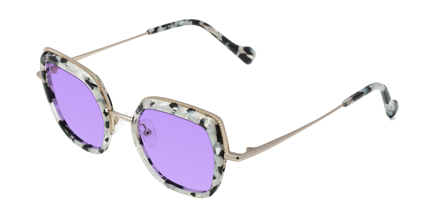 Angle of Yates in Ivory Floral-Gold with Medium Purple Tinted Lenses