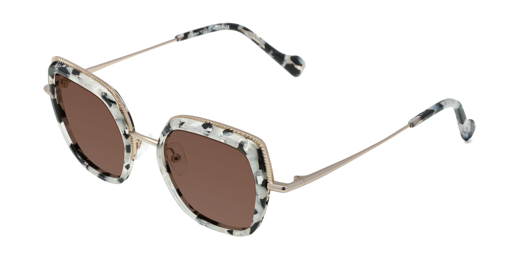 Angle of Yates in Ivory Floral-Gold with Brown Tinted Lenses