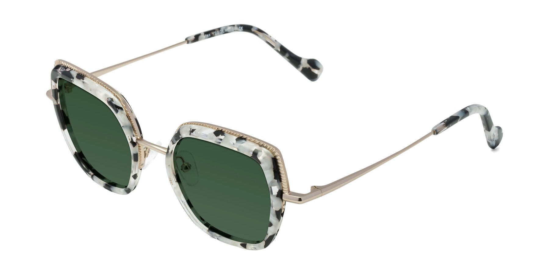 Angle of Yates in Ivory Floral-Gold with Green Tinted Lenses