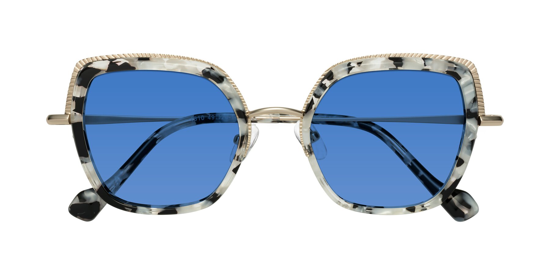 Folded Front of Yates in Ivory Floral-Gold with Blue Tinted Lenses