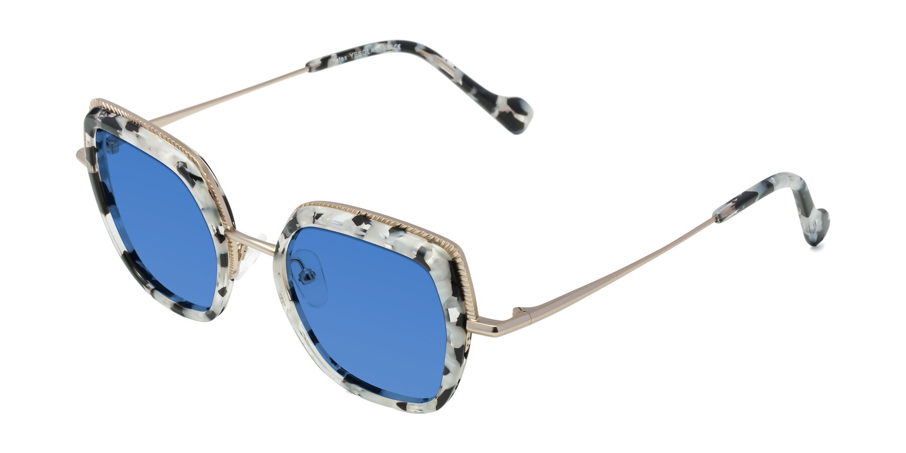 Angle of Yates in Ivory Floral-Gold with Blue Tinted Lenses