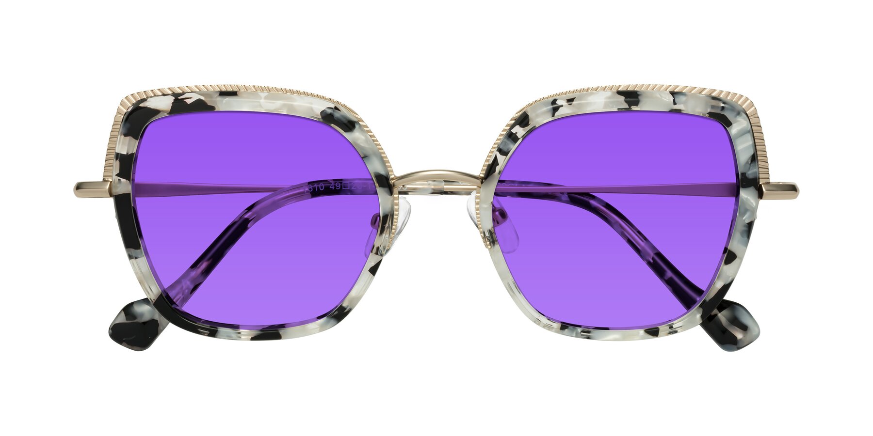 Folded Front of Yates in Ivory Floral-Gold with Purple Tinted Lenses