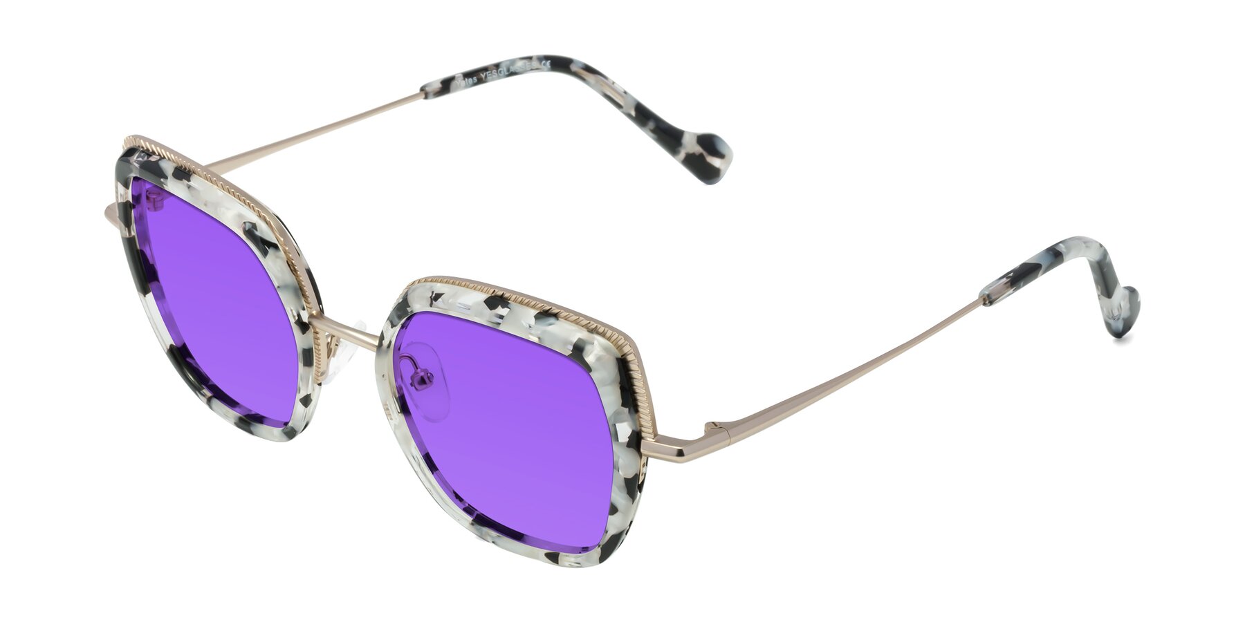 Angle of Yates in Ivory Floral-Gold with Purple Tinted Lenses