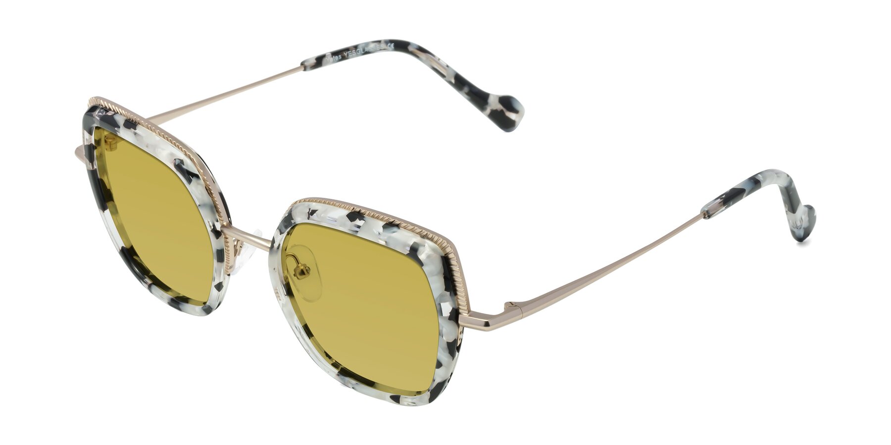 Angle of Yates in Ivory Floral-Gold with Champagne Tinted Lenses