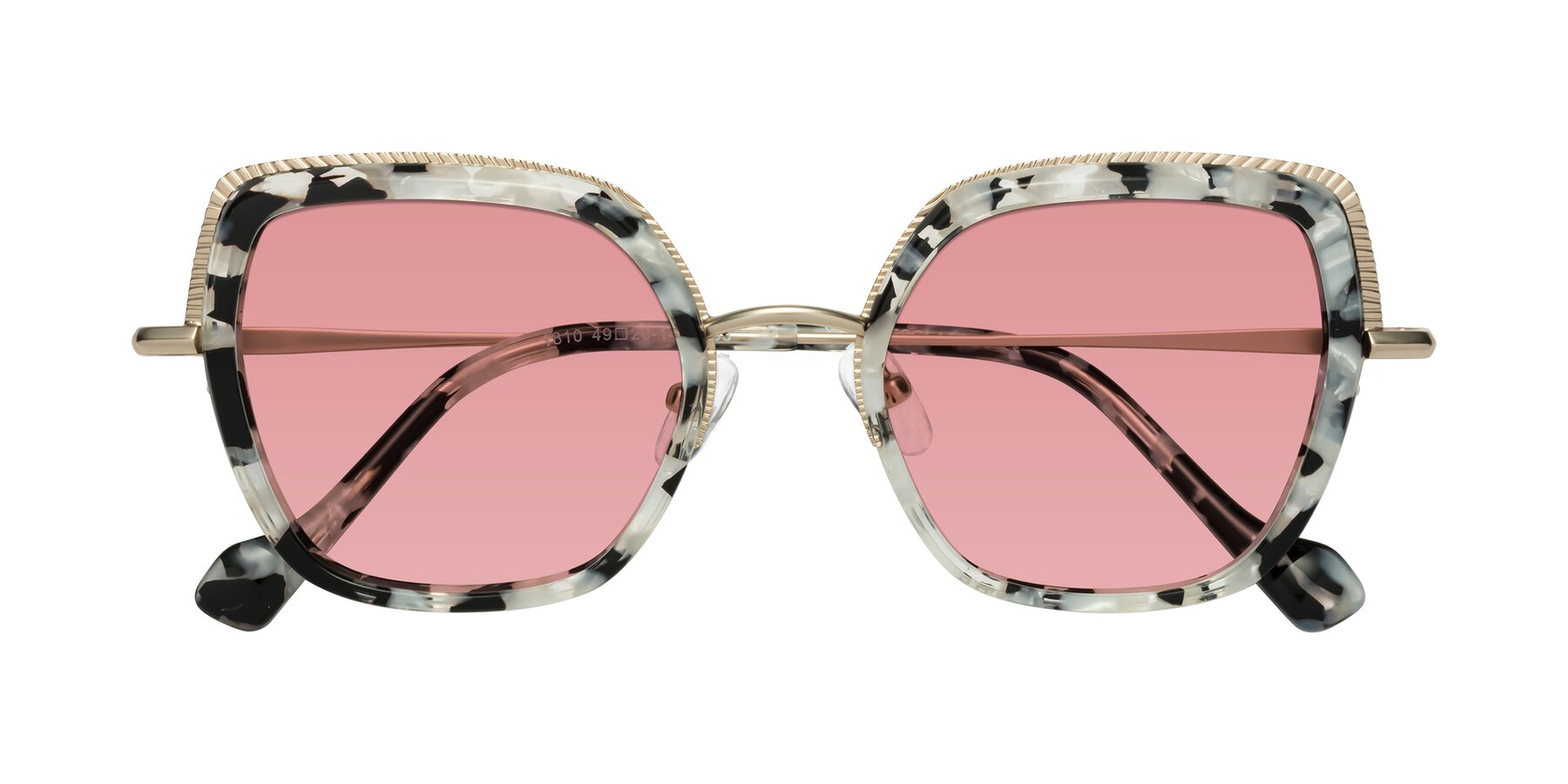 Folded Front of Yates in Ivory Floral-Gold with Medium Garnet Tinted Lenses