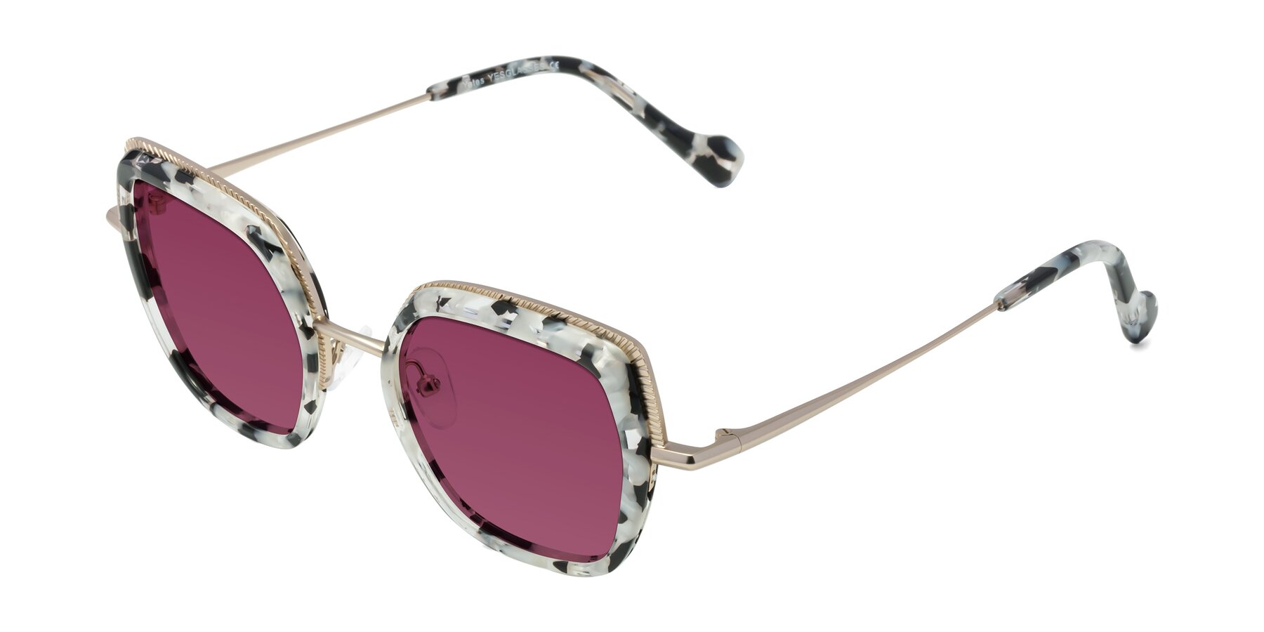 Angle of Yates in Ivory Floral-Gold with Wine Tinted Lenses