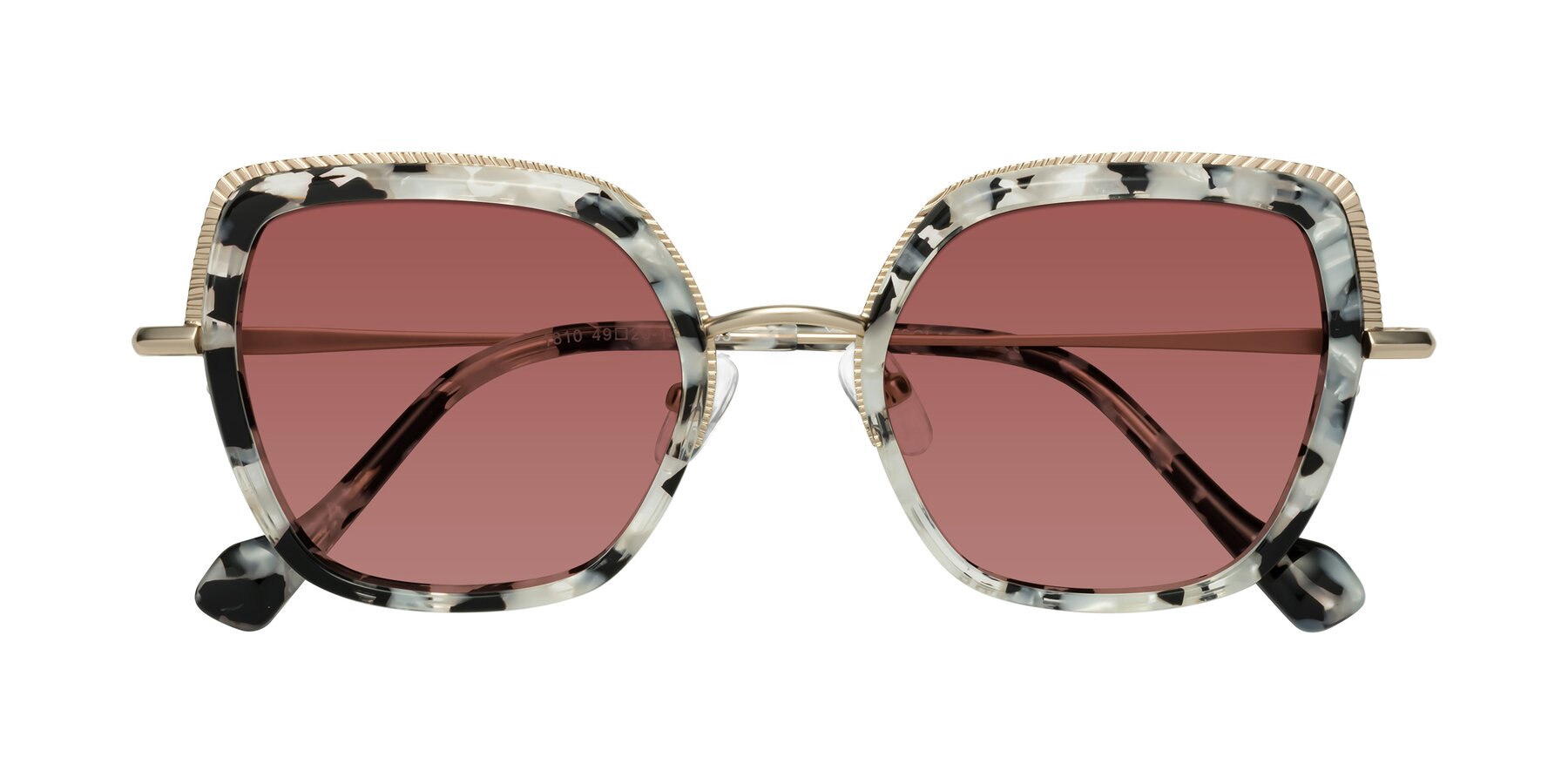 Folded Front of Yates in Ivory Floral-Gold with Garnet Tinted Lenses