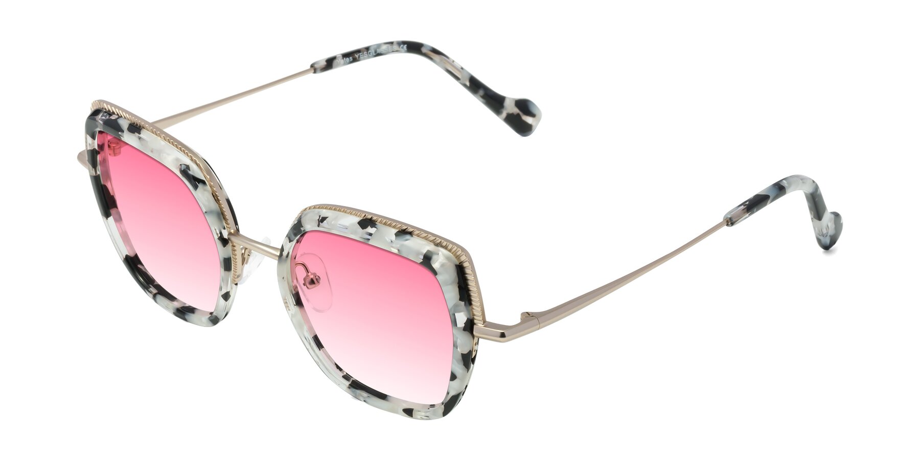 Angle of Yates in Ivory Floral-Gold with Pink Gradient Lenses
