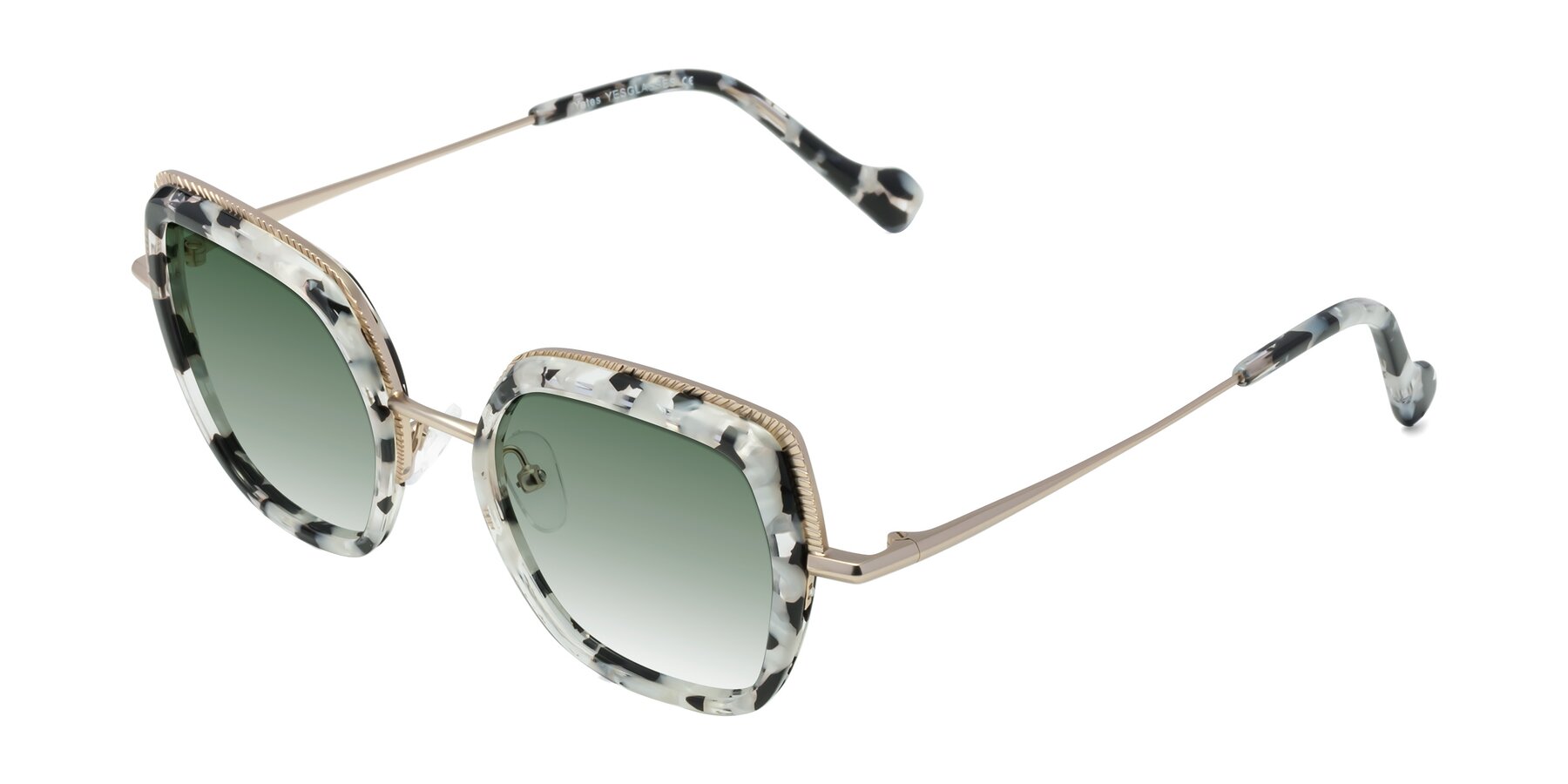 Angle of Yates in Ivory Floral-Gold with Green Gradient Lenses