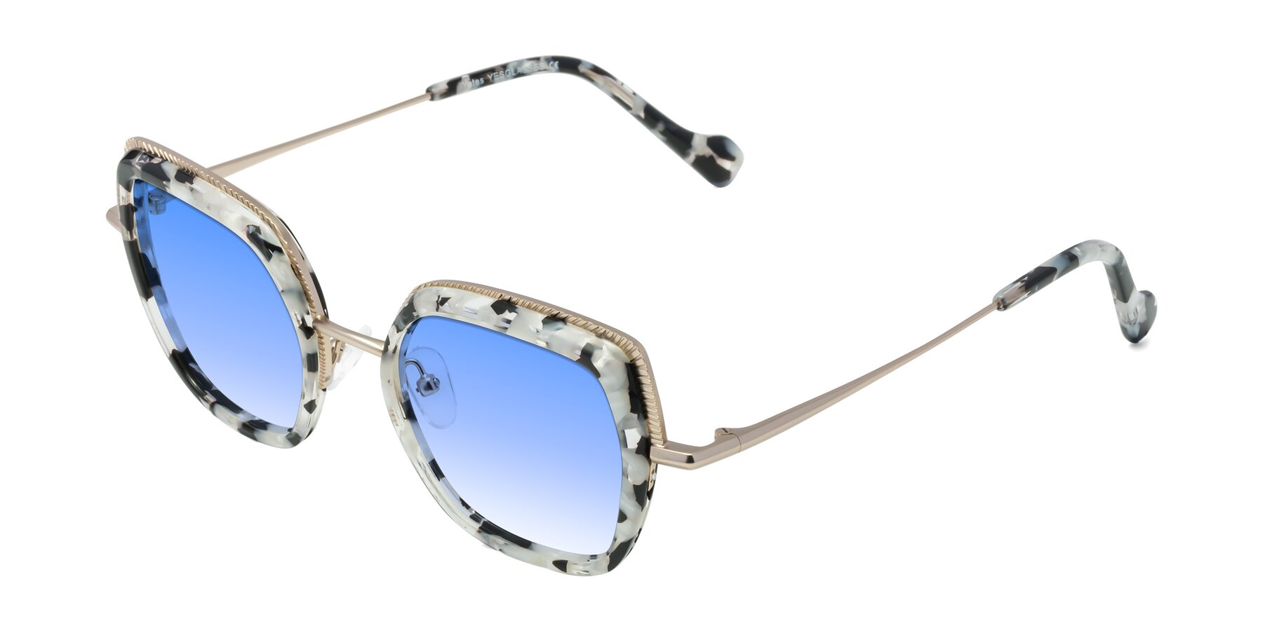 Angle of Yates in Ivory Floral-Gold with Blue Gradient Lenses