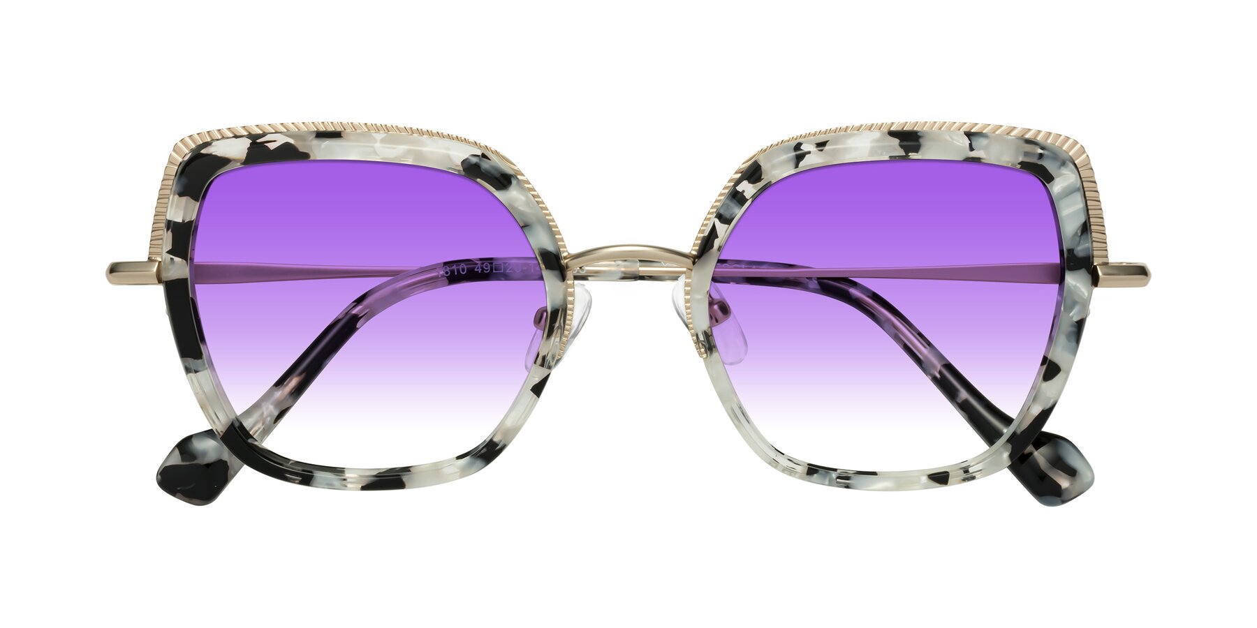 Folded Front of Yates in Ivory Floral-Gold with Purple Gradient Lenses