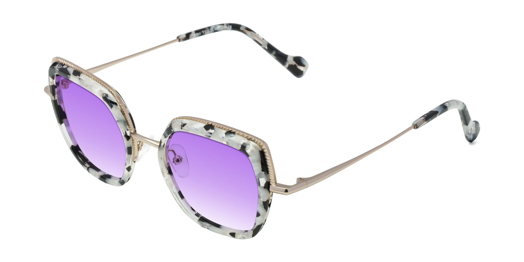 Angle of Yates in Ivory Floral-Gold with Purple Gradient Lenses