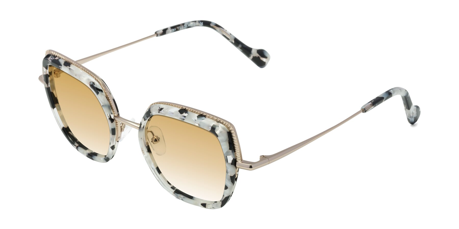Angle of Yates in Ivory Floral-Gold with Champagne Gradient Lenses