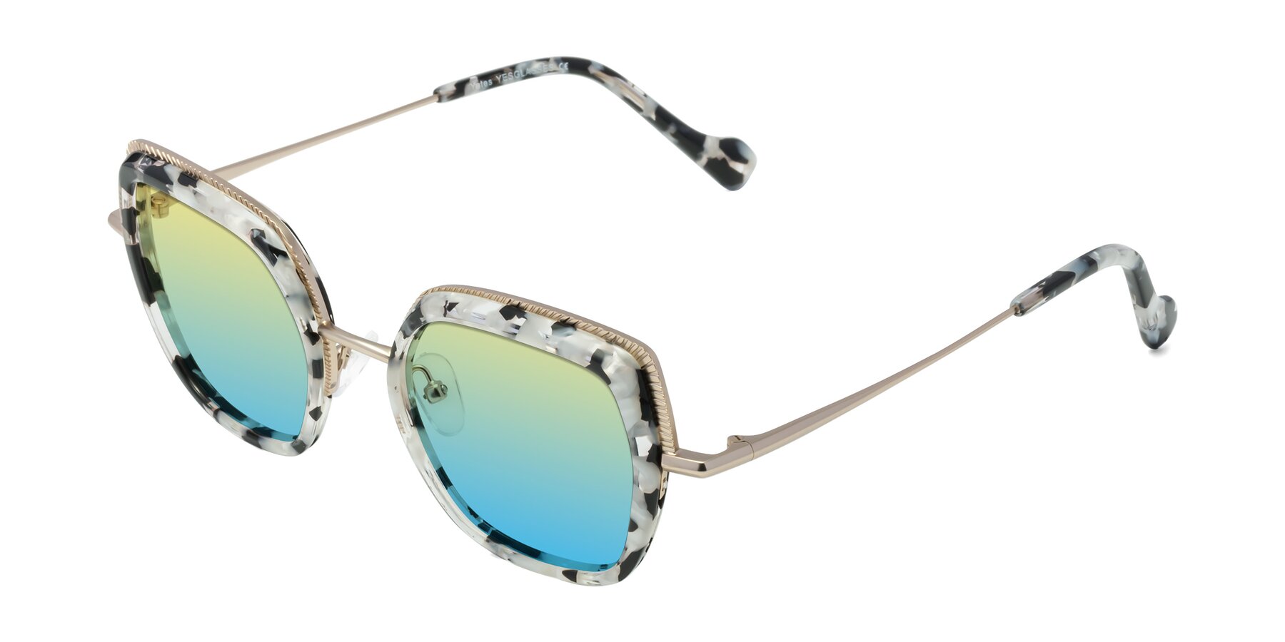 Angle of Yates in Ivory Floral-Gold with Yellow / Blue Gradient Lenses