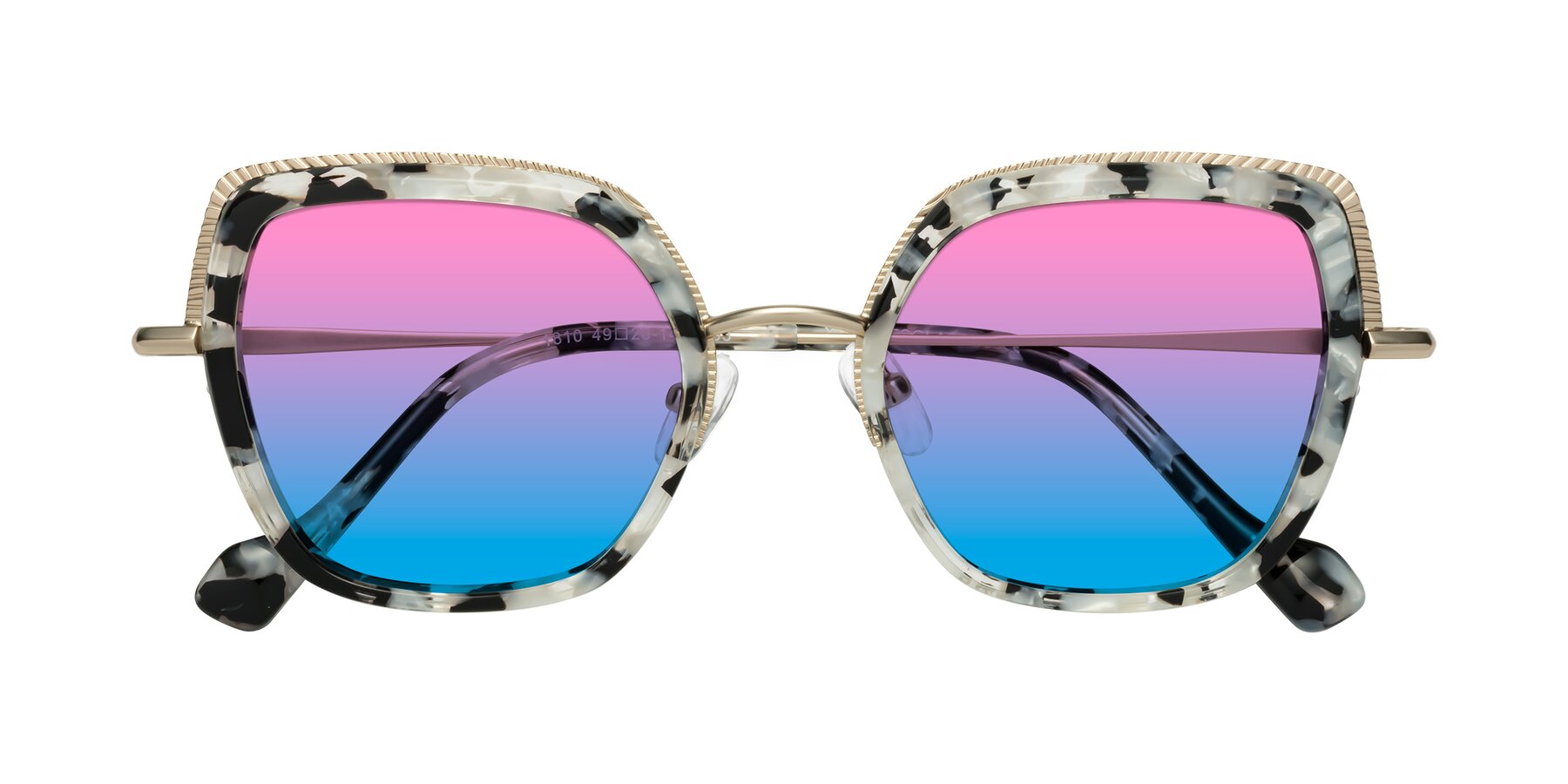 Folded Front of Yates in Ivory Floral-Gold with Pink / Blue Gradient Lenses