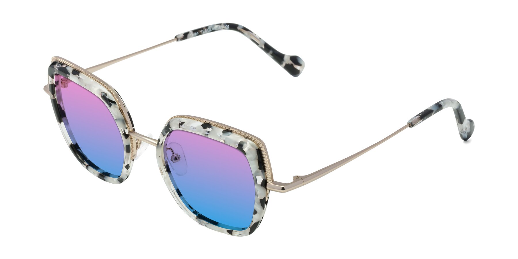 Angle of Yates in Ivory Floral-Gold with Pink / Blue Gradient Lenses