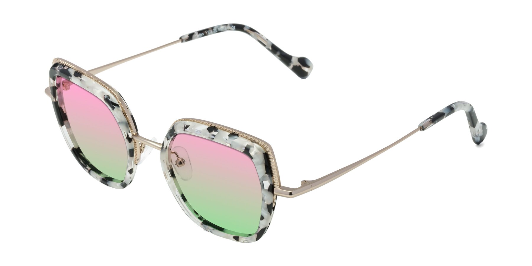 Angle of Yates in Ivory Floral-Gold with Pink / Green Gradient Lenses