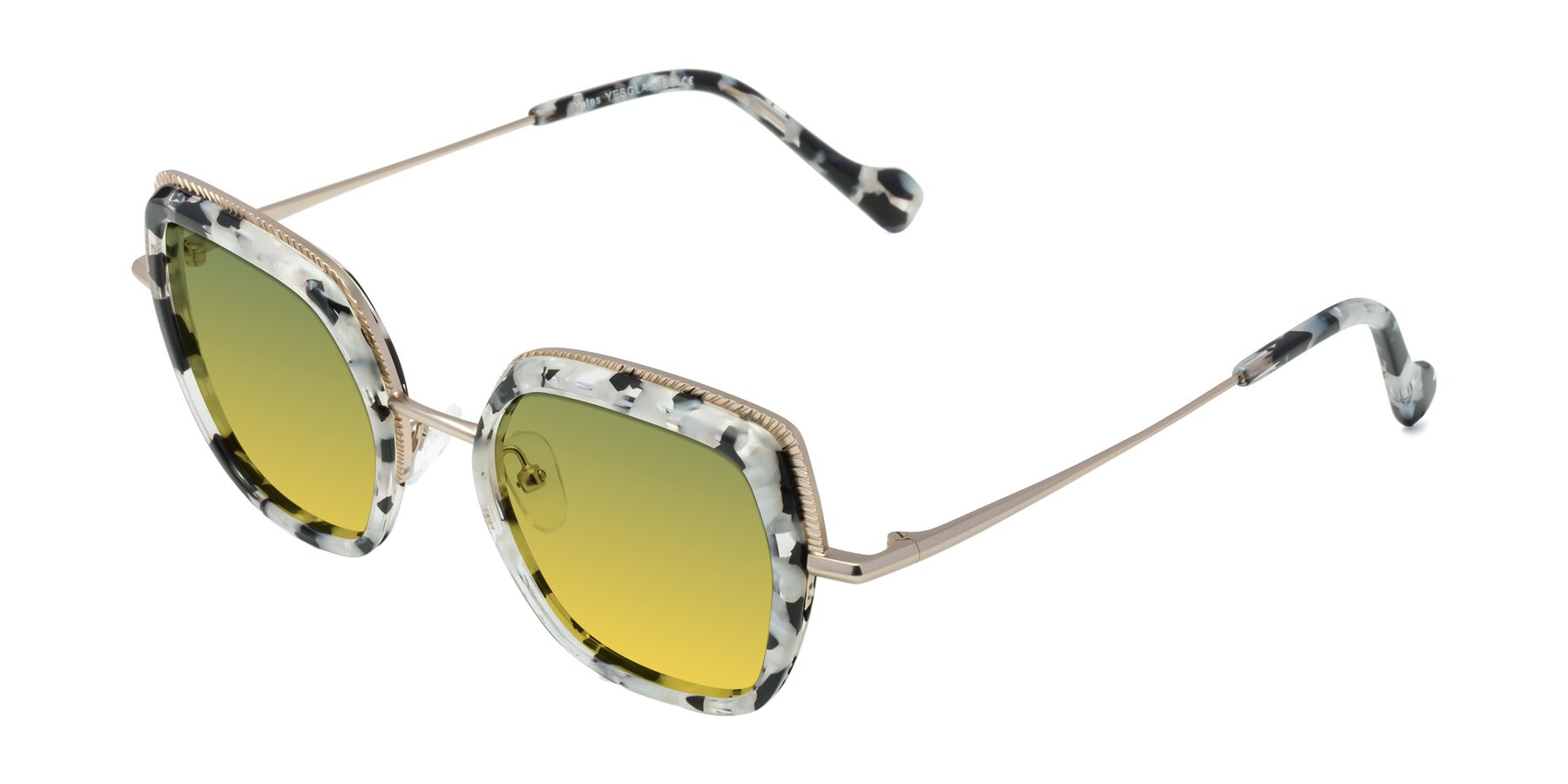 Angle of Yates in Ivory Floral-Gold with Green / Yellow Gradient Lenses