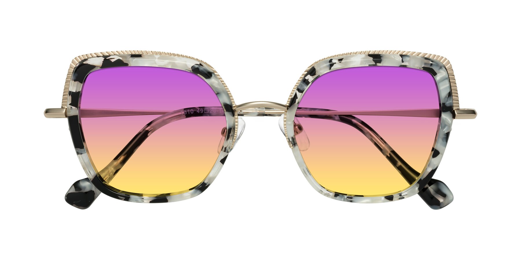 Folded Front of Yates in Ivory Floral-Gold with Purple / Yellow Gradient Lenses