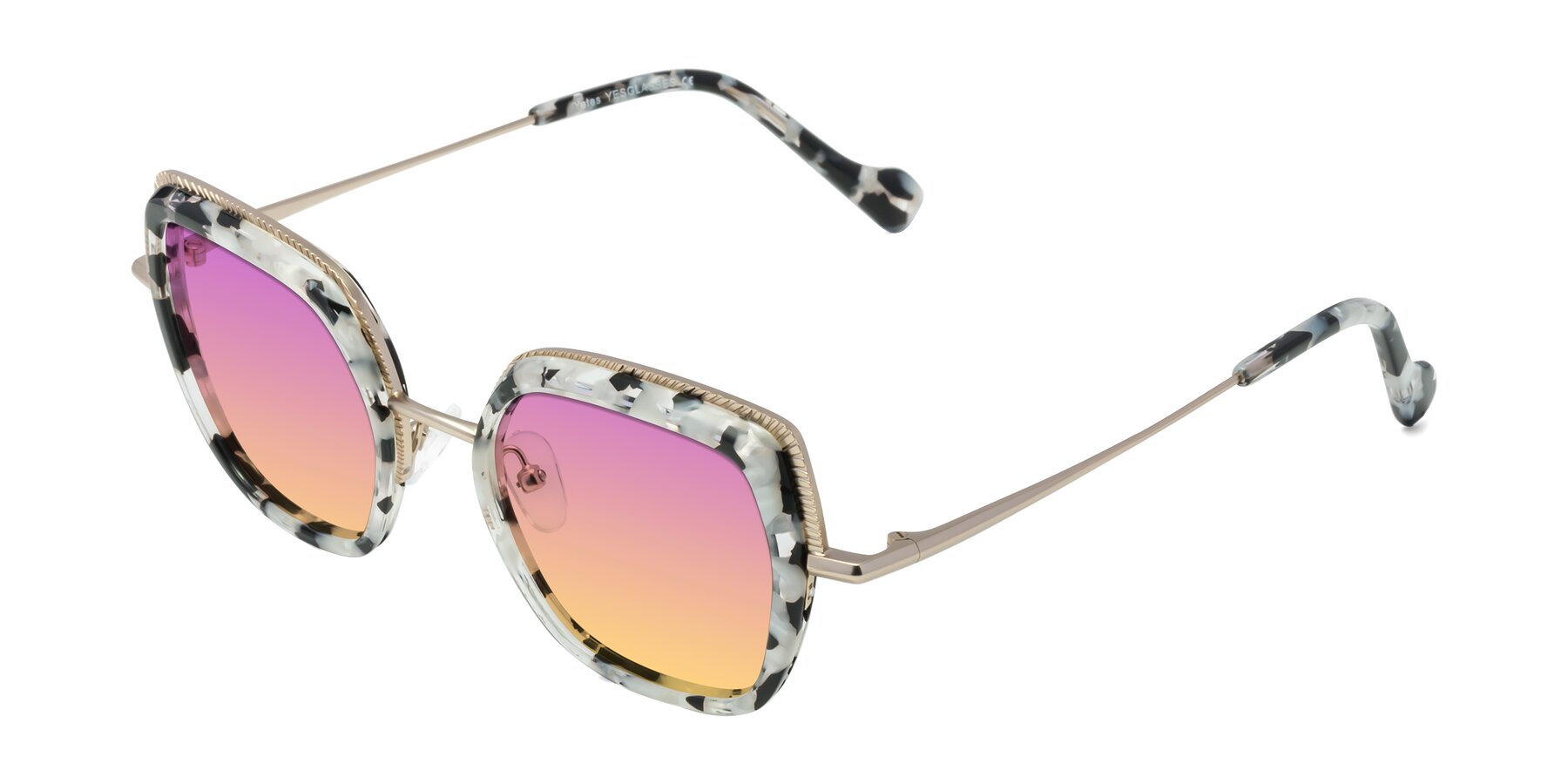 Angle of Yates in Ivory Floral-Gold with Purple / Yellow Gradient Lenses