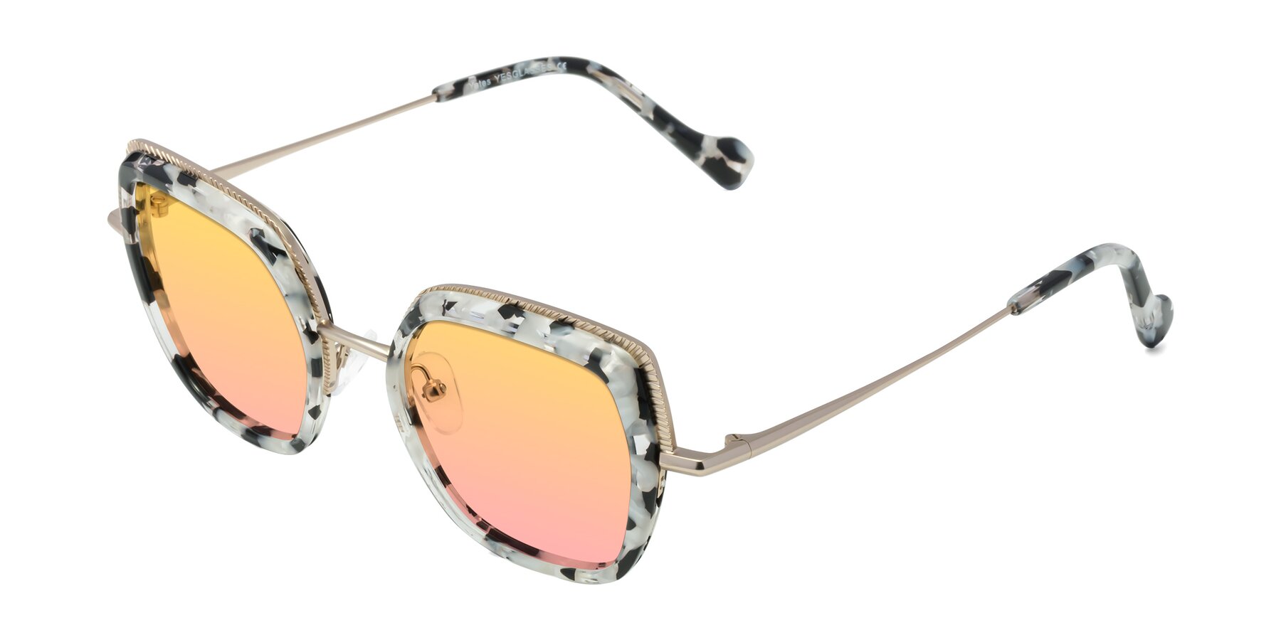 Angle of Yates in Ivory Floral-Gold with Yellow / Pink Gradient Lenses