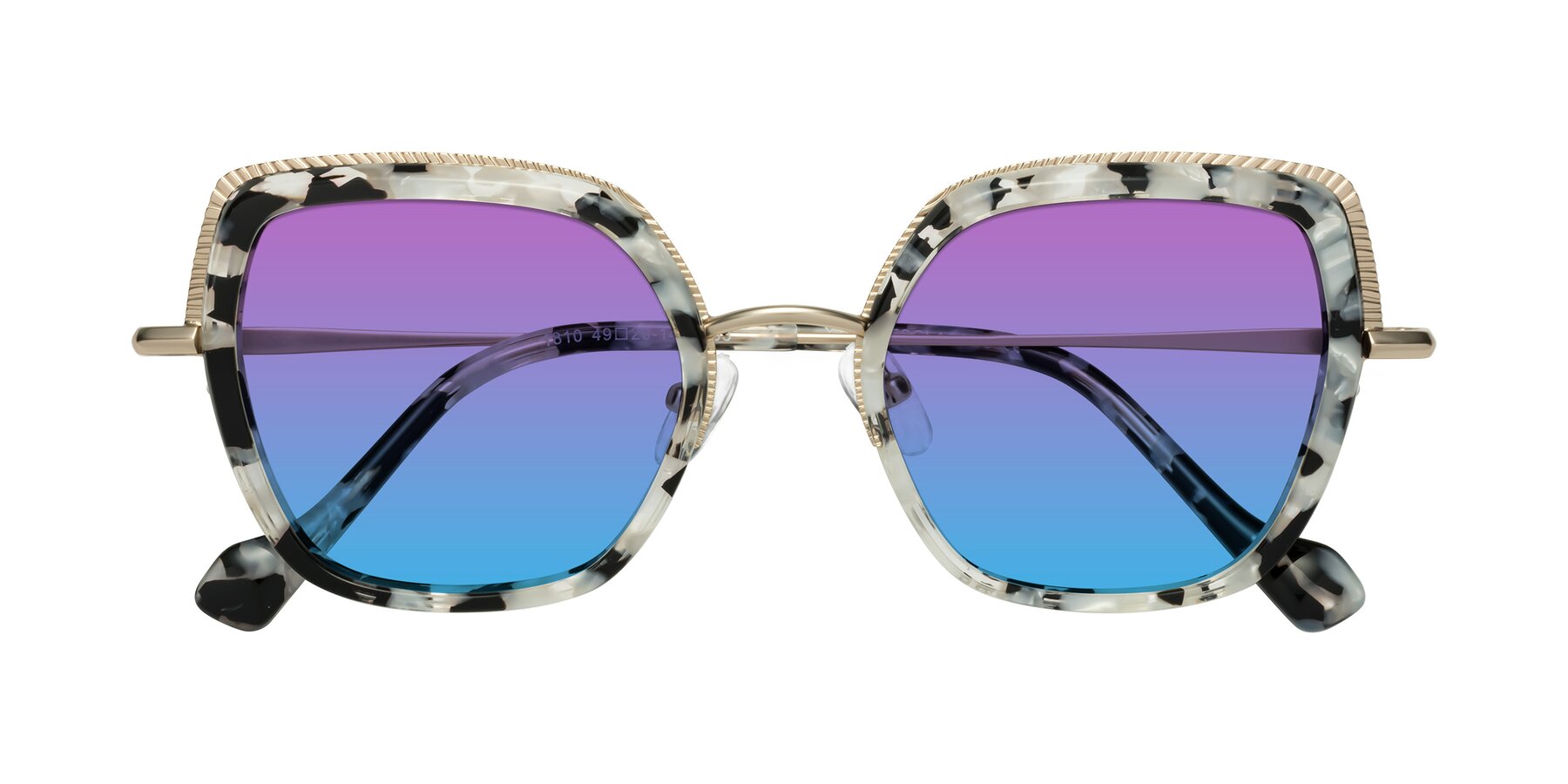 Folded Front of Yates in Ivory Floral-Gold with Purple / Blue Gradient Lenses