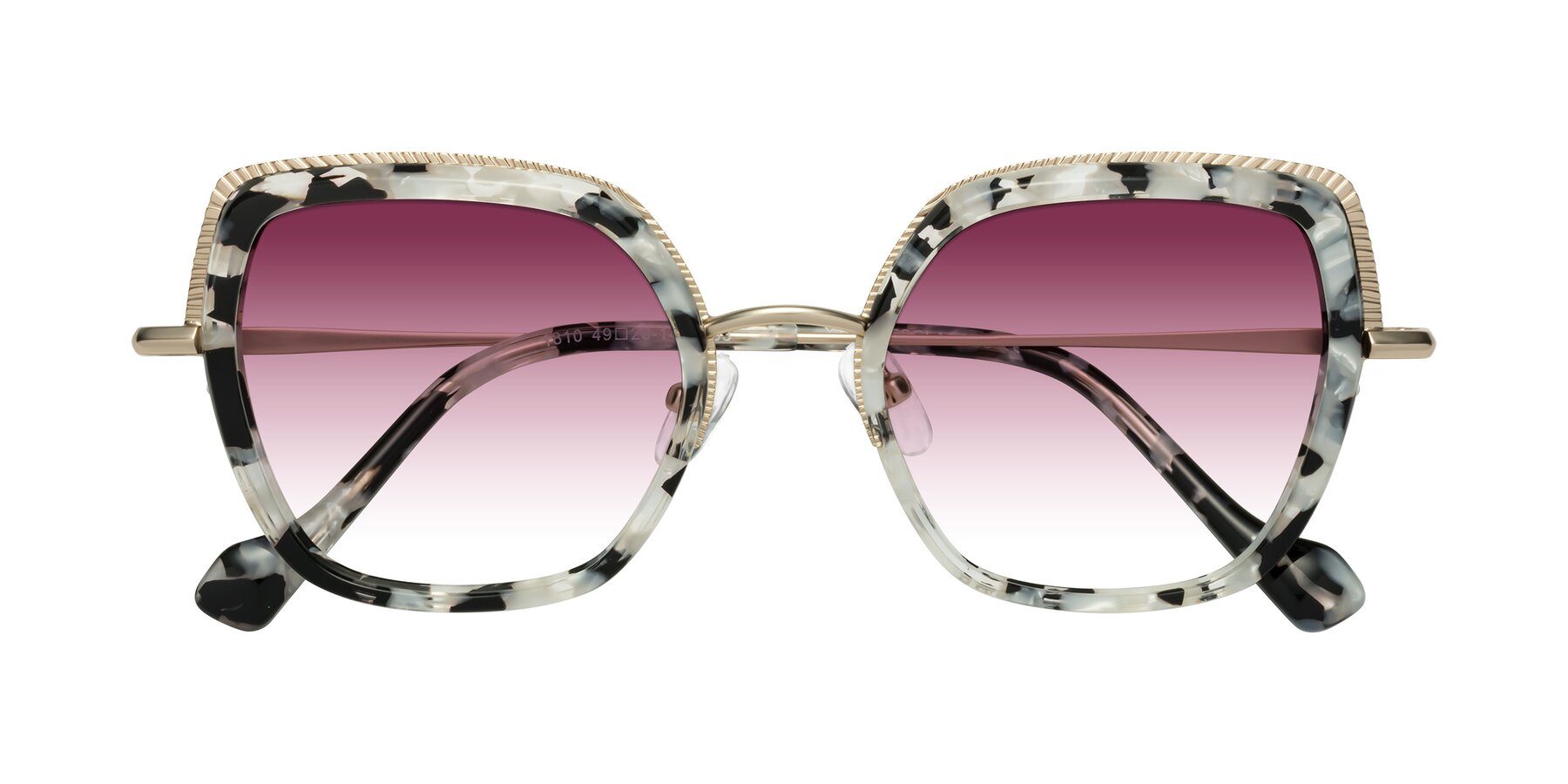 Folded Front of Yates in Ivory Floral-Gold with Wine Gradient Lenses