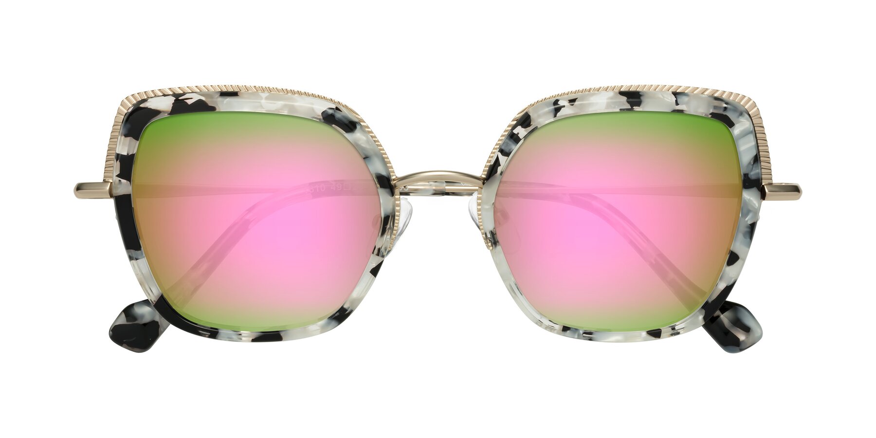 Folded Front of Yates in Ivory Floral-Gold with Pink Mirrored Lenses