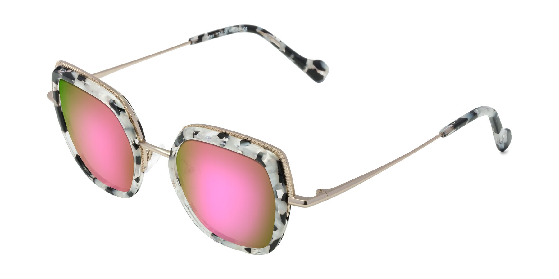 Angle of Yates in Ivory Floral-Gold with Pink Mirrored Lenses