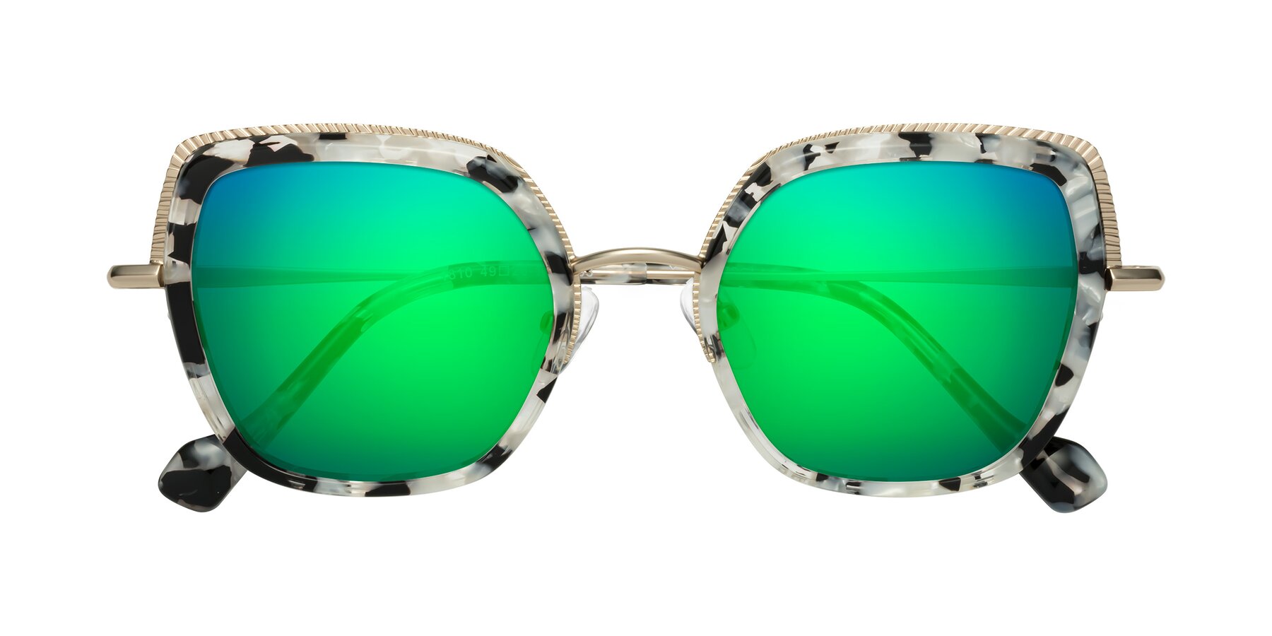 Folded Front of Yates in Ivory Floral-Gold with Green Mirrored Lenses