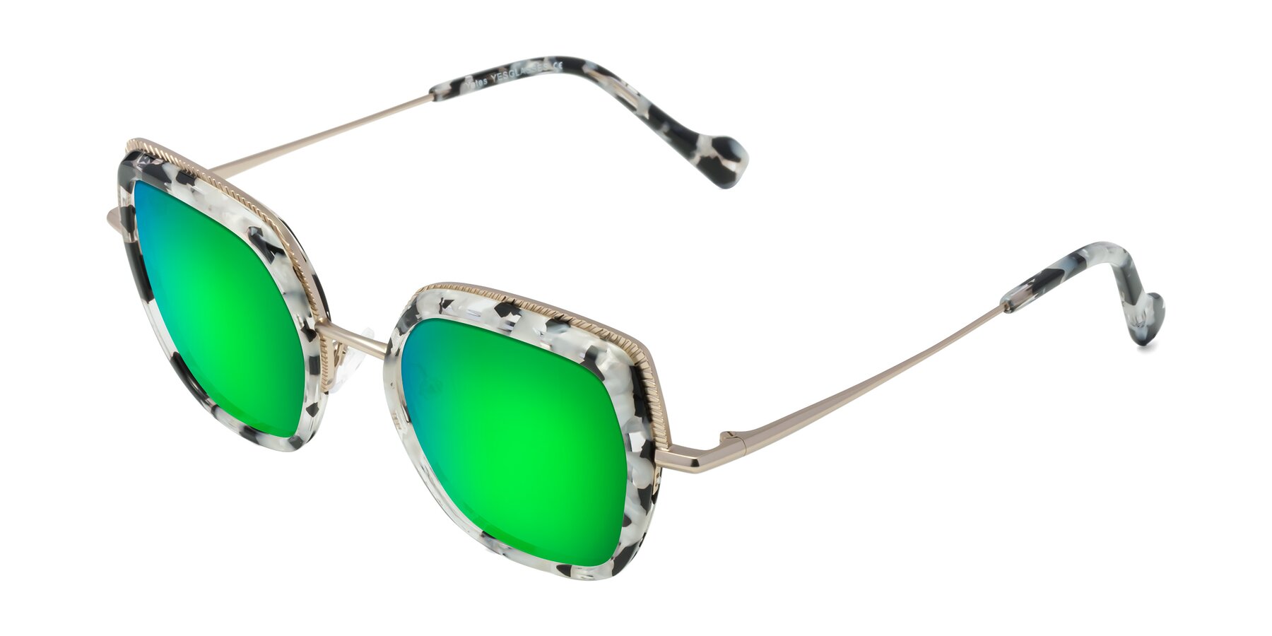 Angle of Yates in Ivory Floral-Gold with Green Mirrored Lenses