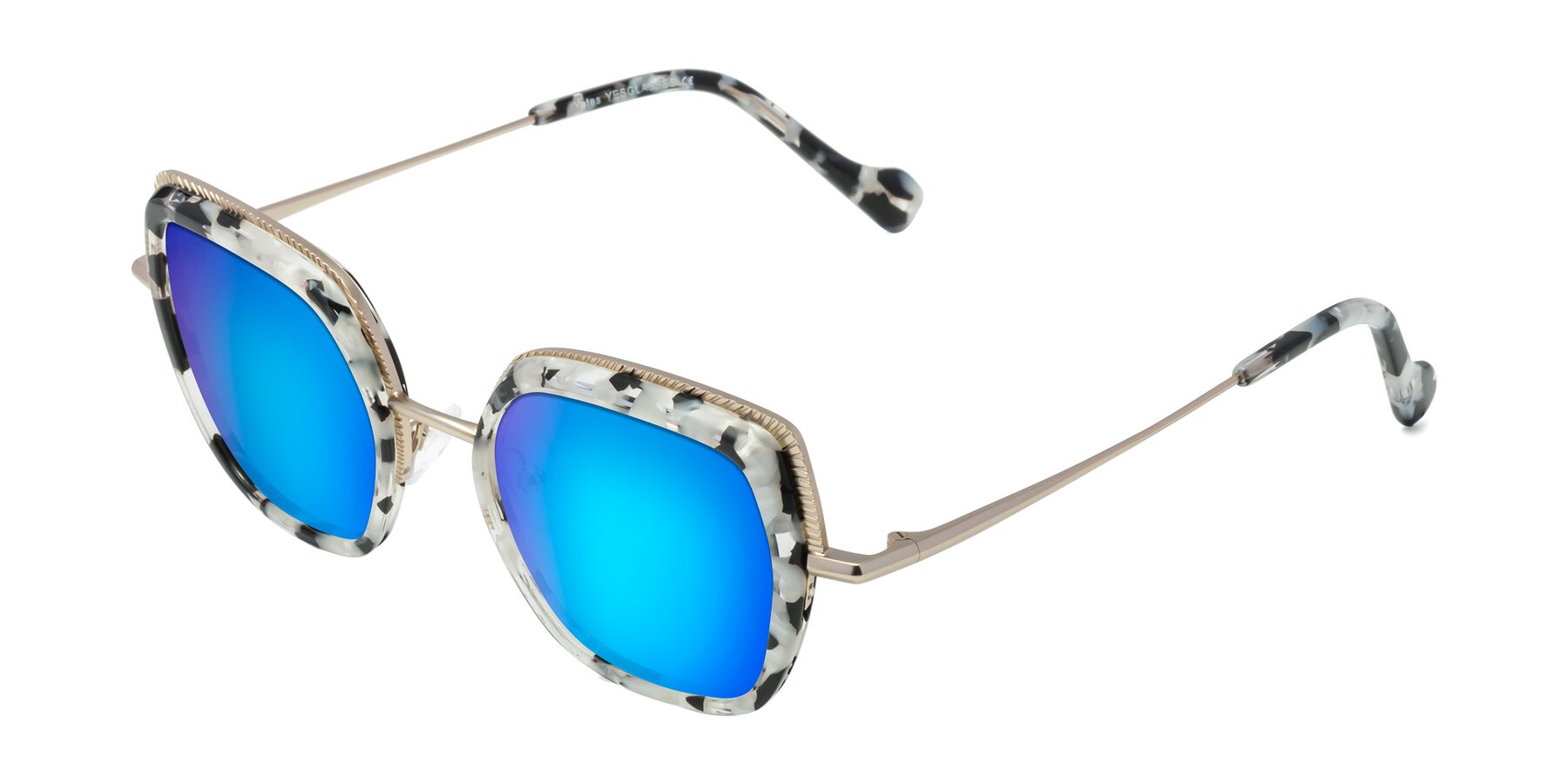 Angle of Yates in Ivory Floral-Gold with Blue Mirrored Lenses