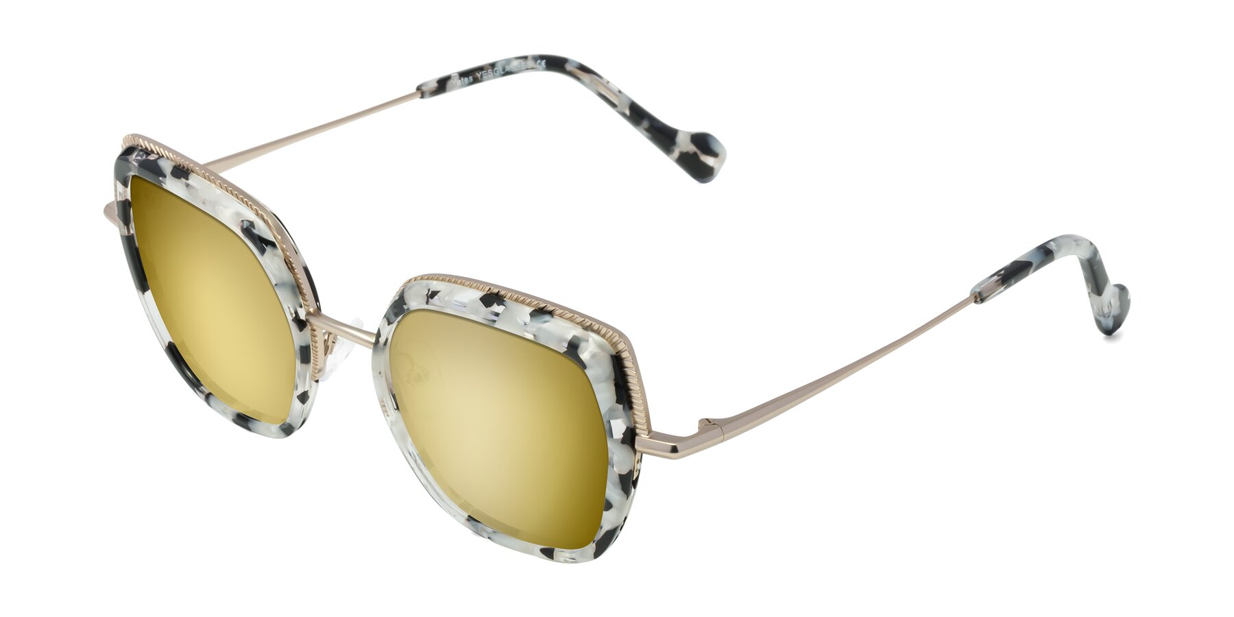 Angle of Yates in Ivory Floral-Gold with Gold Mirrored Lenses