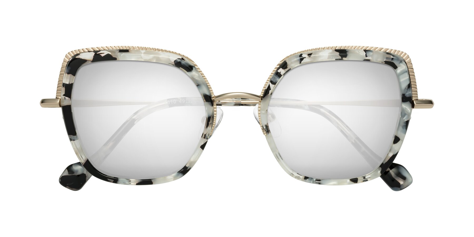 Folded Front of Yates in Ivory Floral-Gold with Silver Mirrored Lenses