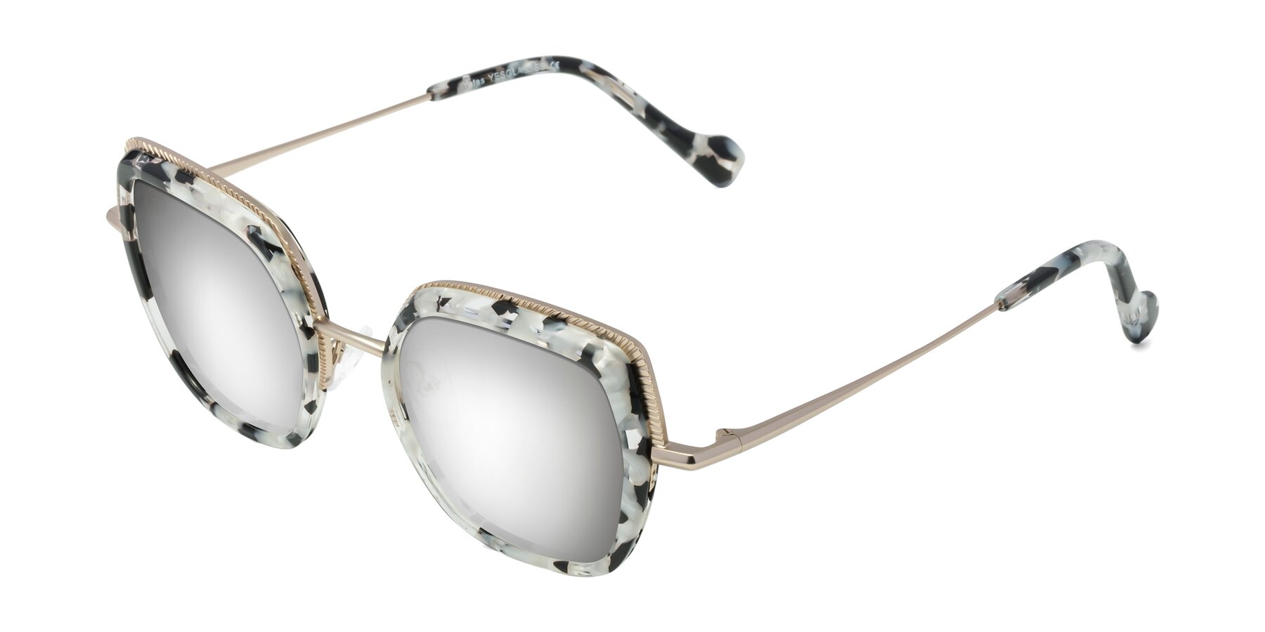 Angle of Yates in Ivory Floral-Gold with Silver Mirrored Lenses