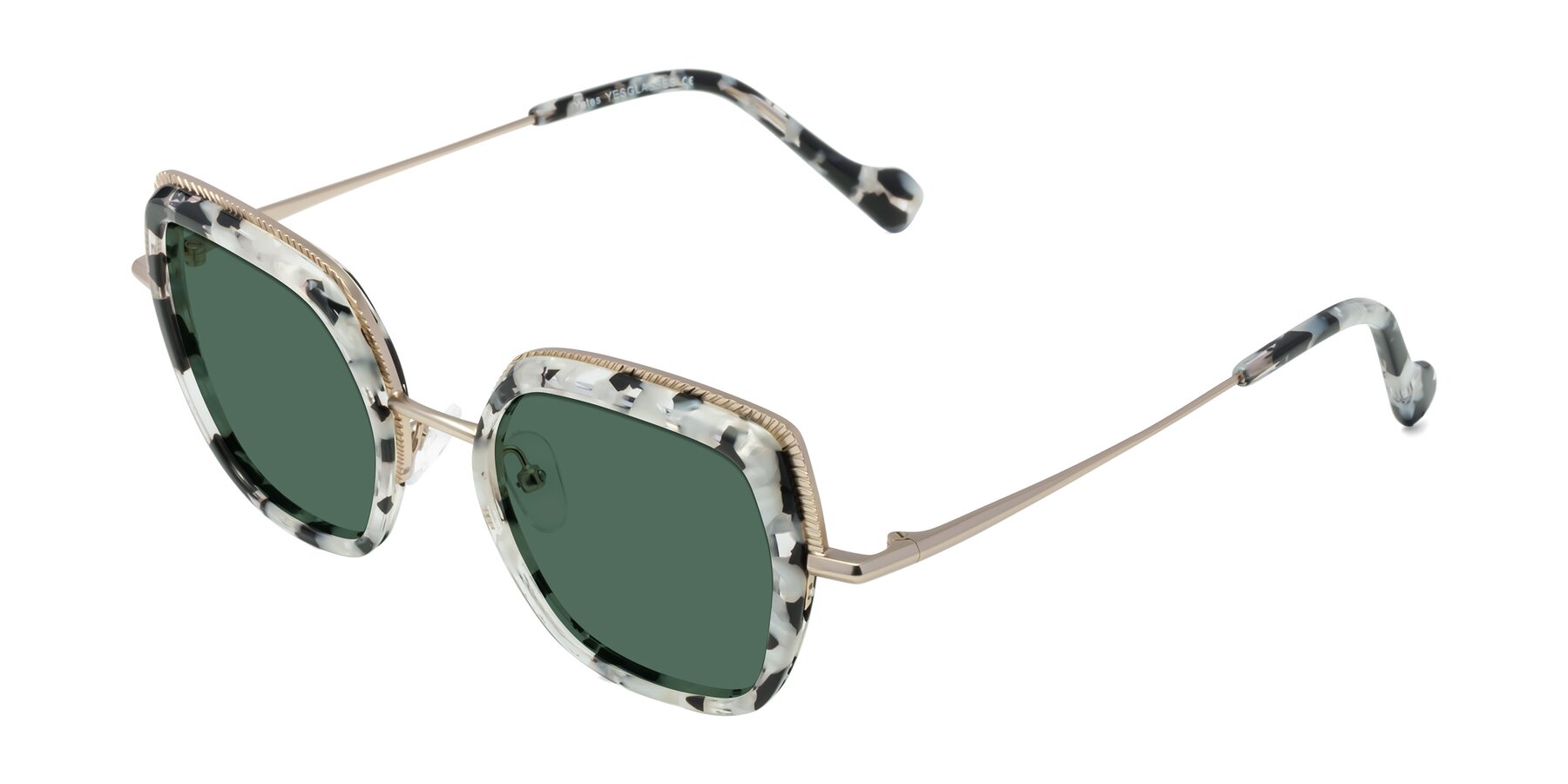 Angle of Yates in Ivory Floral-Gold with Green Polarized Lenses