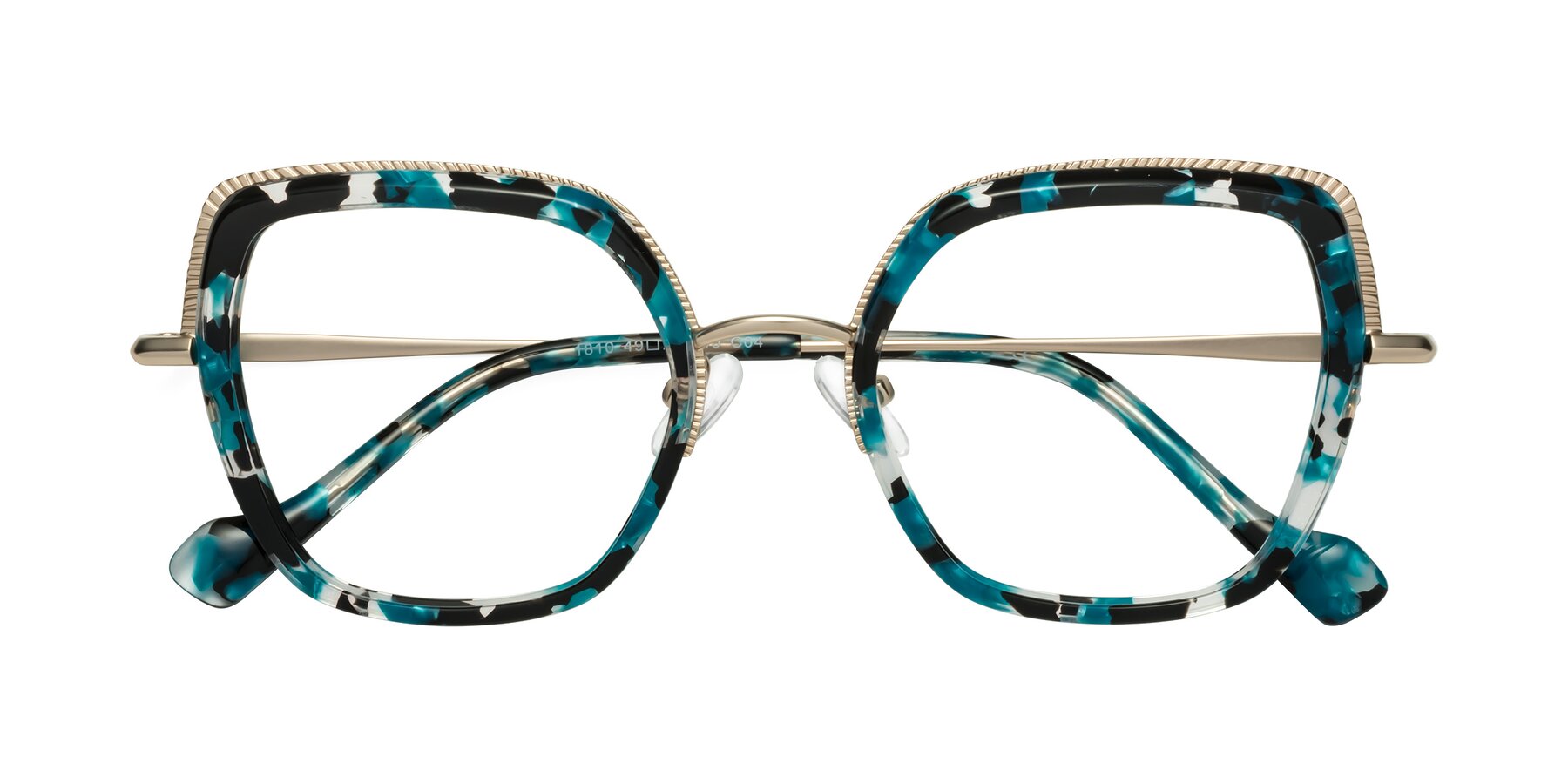 Folded Front of Yates in Blue Floral-Gold with Clear Eyeglass Lenses