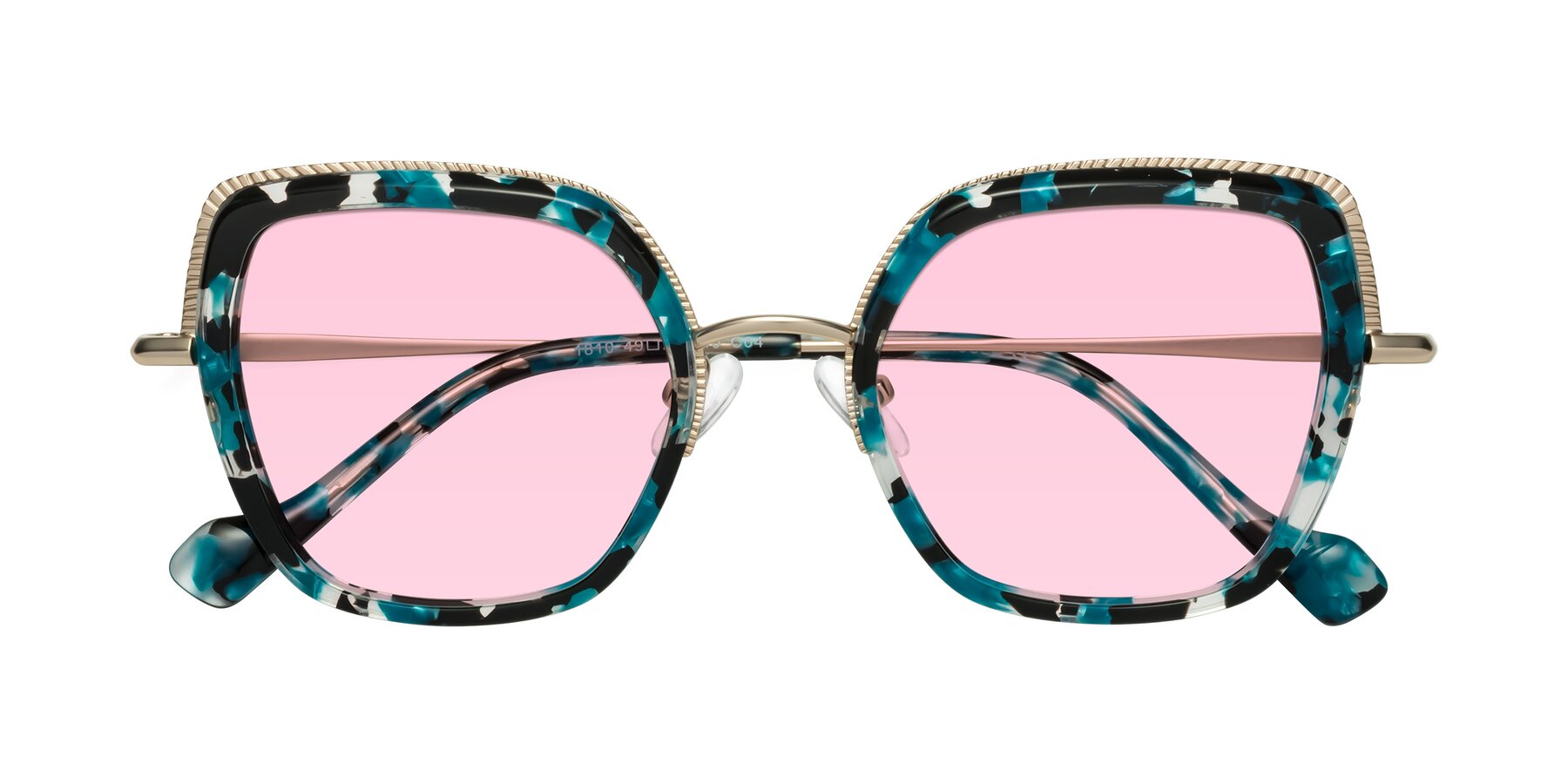 Folded Front of Yates in Blue Floral-Gold with Light Pink Tinted Lenses