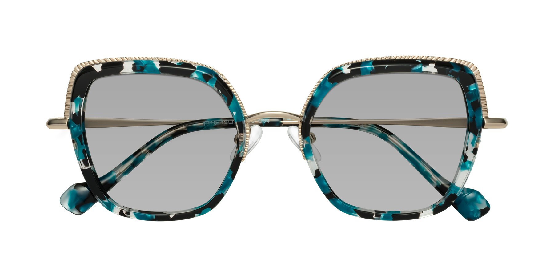 Folded Front of Yates in Blue Floral-Gold with Light Gray Tinted Lenses