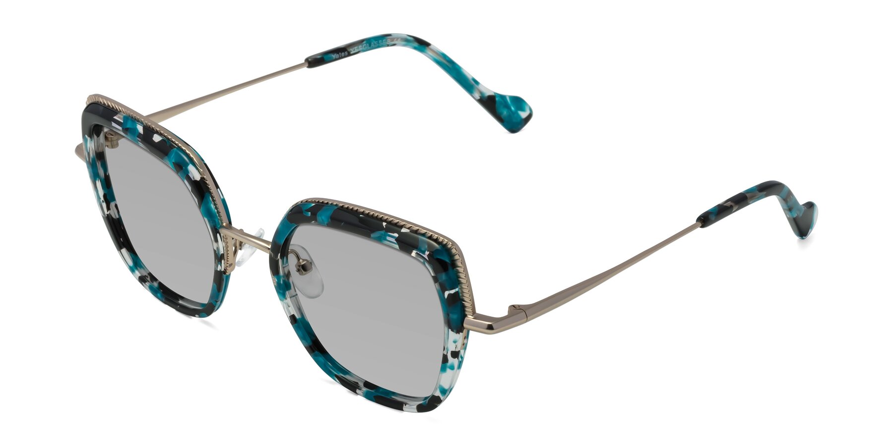 Angle of Yates in Blue Floral-Gold with Light Gray Tinted Lenses