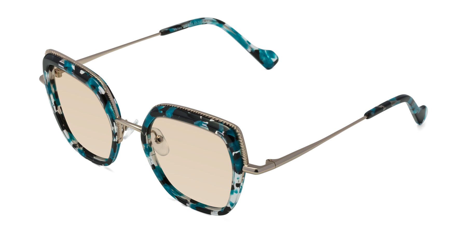 Angle of Yates in Blue Floral-Gold with Light Brown Tinted Lenses