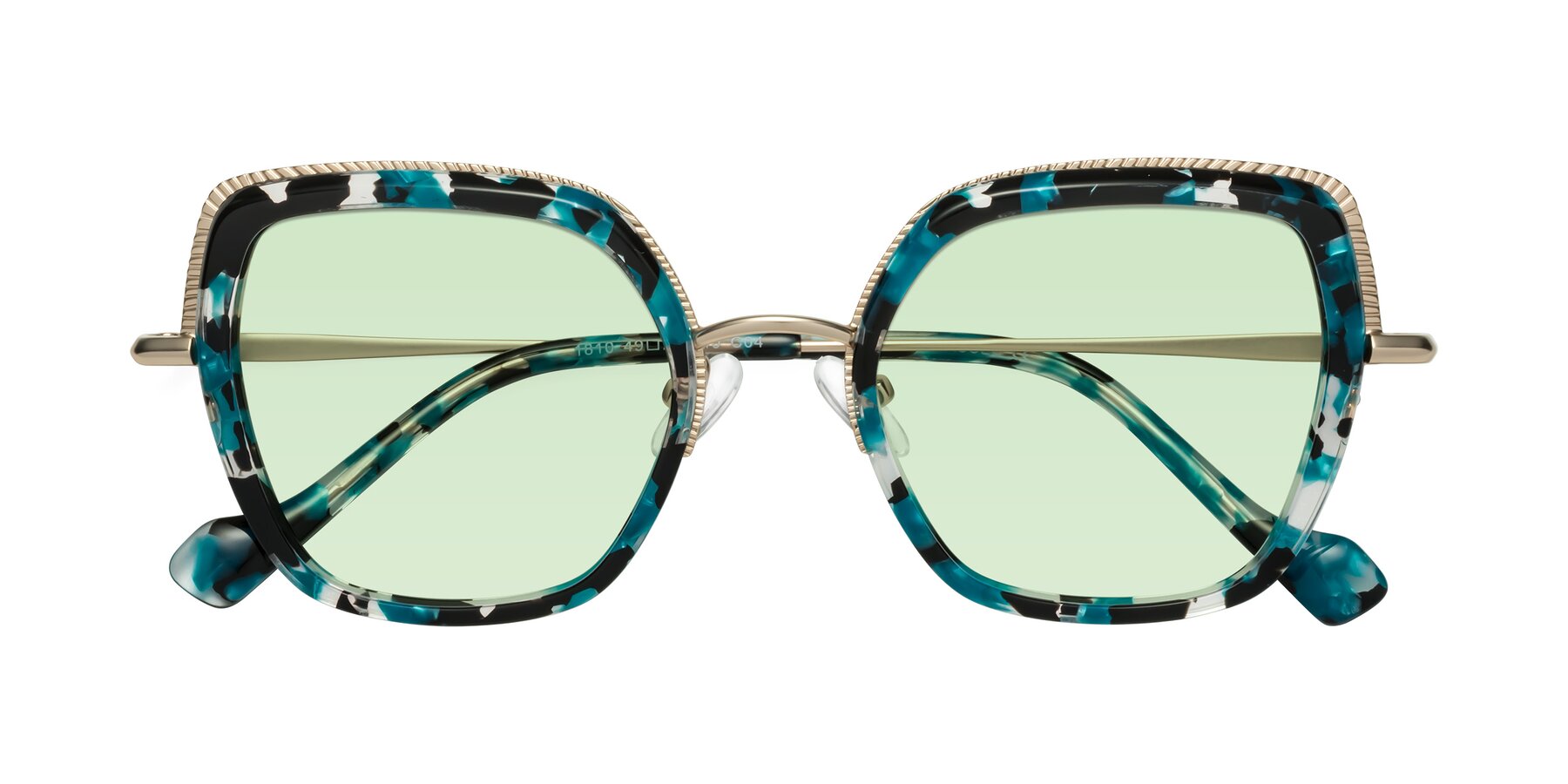 Folded Front of Yates in Blue Floral-Gold with Light Green Tinted Lenses